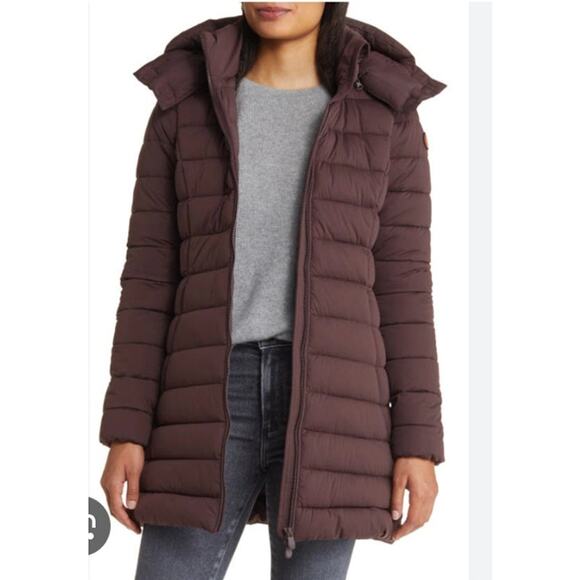 Save the Duck Dorothy Hooded Puffer Coat Ruby Red Size Large/XL NWT Form Fitting - Picture 1 of 16